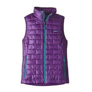 Patagonia Nano Puff Purple Quilted Vest with Teal Zipper